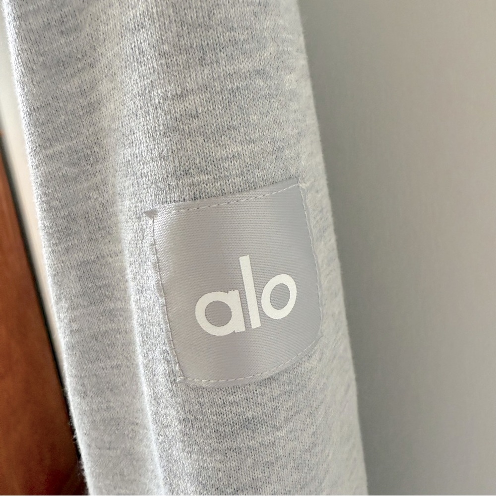 ALO Yoga Routine Cropped Zip Hoodie Jacket in Athletic Heather Grey - Picture 8 of 13
